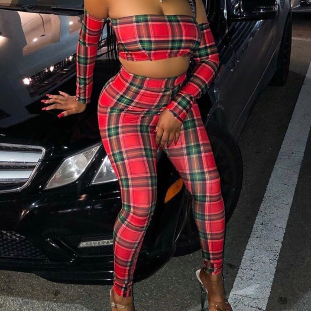 Two piece custom plaid outfit